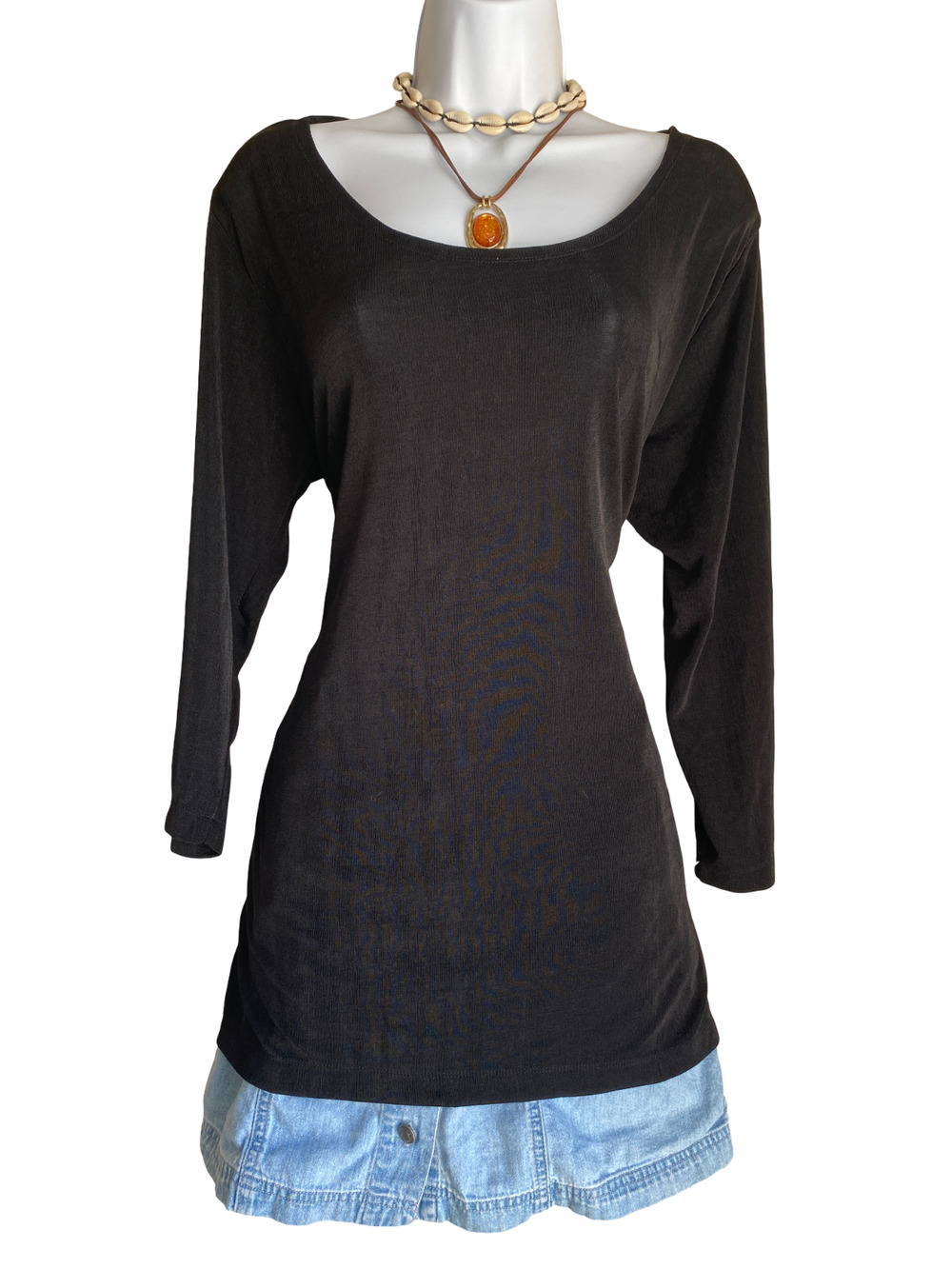 VTG Magic Scarf Plus XL-2X One Size Boho Black Tunic Stretchy Blouse Goth Dainty